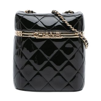 Chanel Pre-owned Quilted Patent Logo Chain Vanity Case - Dames - Pre-owned - Zwart - Maat: ONE Size Leer