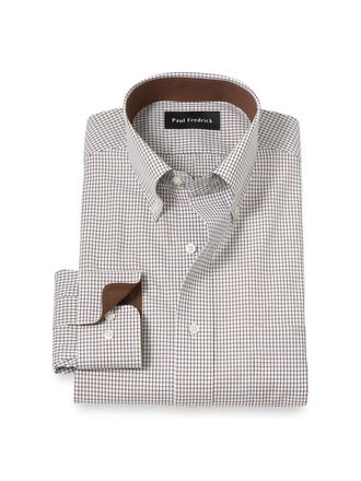 Paul Fredrick Tailored Fit Non-iron Cotton Check Dress Shirt With Contrast Trim