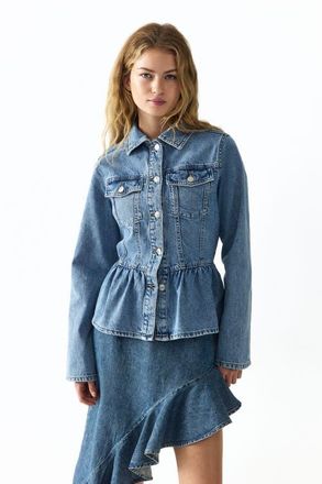 H&M Denim peplum jacket in Light Denim Blue at Nordstrom, Size X-Large