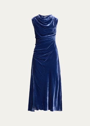 SIMKHAI Burke Draped Velvet Midi Dress