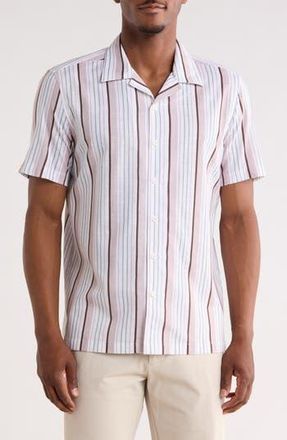 Robert Barakett Oswaldo Stripe Camp Shirt in Coral at Nordstrom Rack, Size Xx-Large