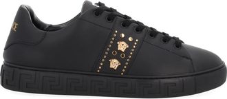 Versace Calf Leather Low-Top Sneakers with Gold Medusa Head Embellishments