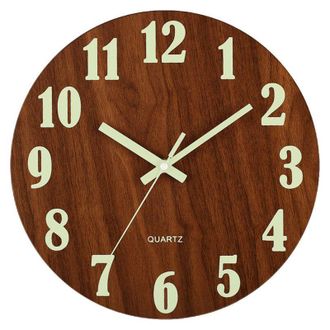 OEM Reloj De Pared Silencioso De 30 Cm (12 Pulgadas) Con Iluminaci&oacute;n, Dise&ntilde;o De Madera, Luz Nocturna, Redondo, Ideal Para Sala De Estar Y Dormitorio. Se I