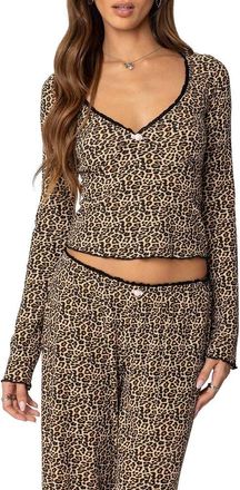 Edikted Lue Leopard Print Long Sleeve Top in Mix at Nordstrom, Size X-Small