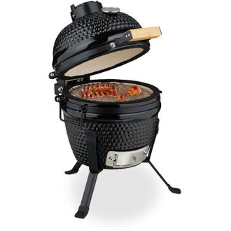 Relaxdays Relaxdays Barbecue a Carbonella Stile Kamado, Griglia &Oslash; 26 cm in Ceramica, Bbq Carbone da Esterno Termometro 450&deg;C, Nero