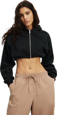 Cotton On Womens Active Plush Micro Cropped Zip Through in Black at Nordstrom, Size X-Small