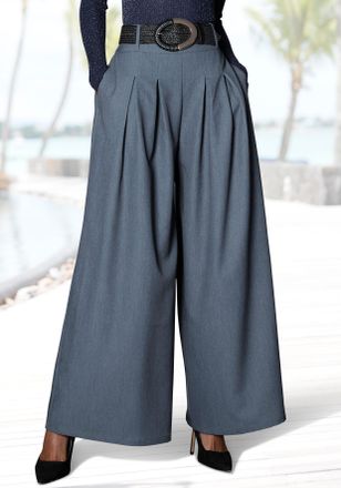 Lascana Hosenrock LASCANA, Damen, Gr. 34, graublau, Web, Obermaterial: 80% Polyester, 18% Viskose, 2% Elasthan. Taschenbeutel: 100% Polyester, unifarben, figu