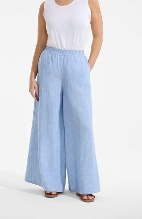 Lands End Linen High Rise Palazzo Pants in Soft Blue Linen at Nordstrom, Size 1 X