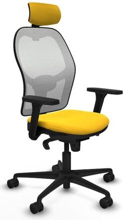 Piqueras y Crespo Piqueras Y Crespo - Jorquera Sincro Malla Blanca Similpiel Amarillo Brazos 3d Base Nailon Cabecero 2d Ruedas 65mm Nailon