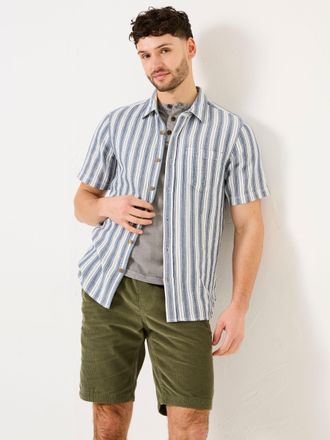 Fat Face FatFace Hyde Blue Short Sleeve Stripe 100% Cotton Shirt