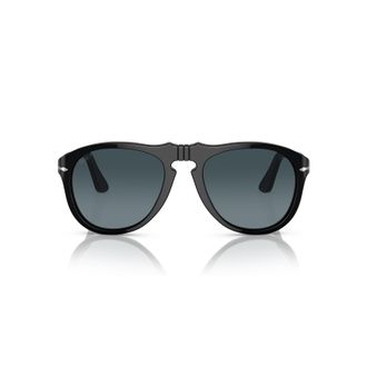 Persol 0po0649 Glossy Black Aviator Sunglasses with Silver Accents