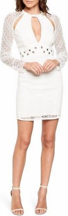 Bardot Grommet Detail Broderie Anglais Lace Long Sleeve Dress In White