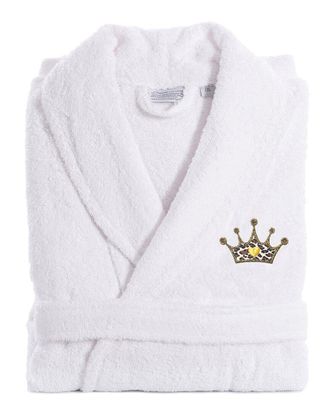 Linum Home Textiles Turkish Cotton Terry Bath Robe Embroidered With Cheetah Crown Design