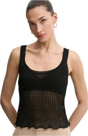 Pinko Openwork Knit Top - Dames - Tops zonder mouwen - Zwart - S - Leer - Tops