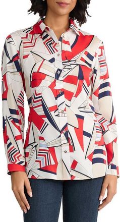 Jones New York Geo Print Button-Up Shirt in Rouge Multi at Nordstrom, Size X-Large