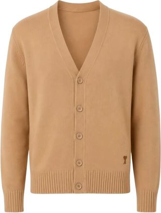 Ami Truien & Vesten, Heren, Beige, M, Kasjmier, Crewneck Kasjmier Vest met Ami de Coeur