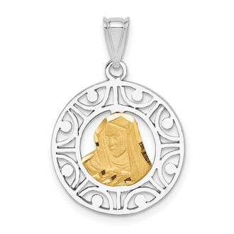Diamond2Deal 14k Two-tone Gold Brushed & Polished Virgin Diamond-Cut Mary Pendant