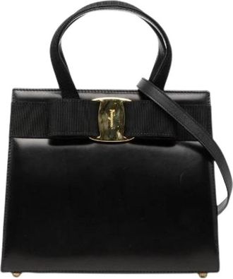 Ferragamo Pre-owned Vara Ribbon Leather 2way Bag - Dames - Vintage Handtas - Zwart - ONE Size - Leer - Vintage