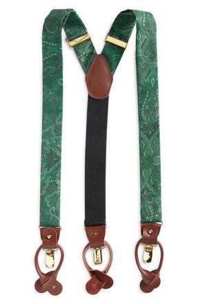 Clifton Wilson Hunter Green Paisley Silk Suspenders in Dark Green at Nordstrom