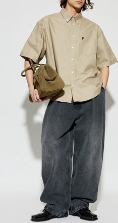 Ami Short-sleeve Shirt, Mens, Beige