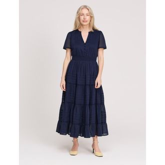 Finery Petite Juniper Short Sleeve Midi Dress in Navy at Nordstrom, Size 10P