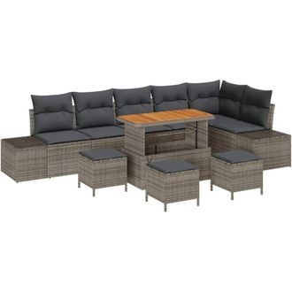 vidaXL Vidaxl - Garden Sofa Set with Cushion 9 pcs Grey Poly rattan