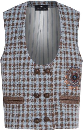 Etro houndstooth embroidered gilet - women - Polyamide/Acrylic/Polyester/Virgin Wool/Viscose/Alpaca/Acetate/Viscose/Wool - 40 - Blue