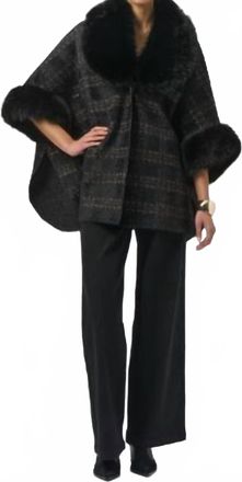 Joseph Ribkoff Plaid Fur Collar Coat In Black