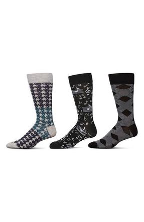 MeMoi Hobby Assorted 3-Pack Crew Socks in Gray-Black at Nordstrom