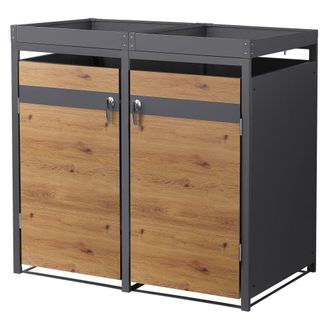 ML Design Cobertizo para 2 cubos 240l antracita aspecto alerce tapa y puerta