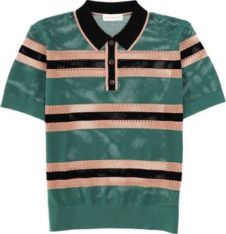 Dries Van Noten Perforated Mercy Stripe Polo Shirt
