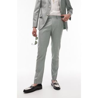 Topman Skinny Fit Stretch Flat Front Dress Pants in Medium Green at Nordstrom Rack, Size 28 X