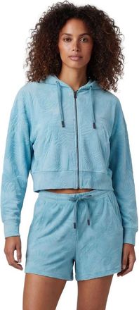 Lords of Harlech Womens Cropped Terry Toweling Zip Hoodie in Teal at Nordstrom, Size Xx-Large
