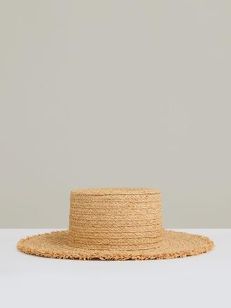 Reiss Womens Cream Paper Woven Straw Boater Hat, Size: M/L
