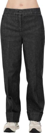Via Masini 80 Pantalon van denim met omslag - Dames - Straight fit broeken - Grijs - M - Denim - Broeken