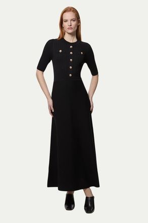 Karen Millen Rib Knit Military Trim Maxi Dress in Black at Nordstrom, Size X-Small