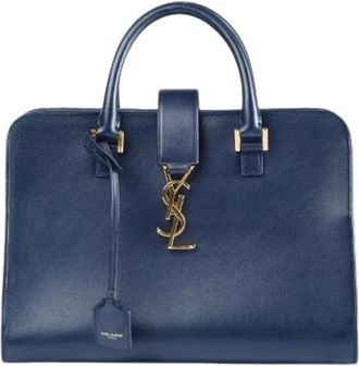Saint Laurent Pre-owned Handbags, female, Blue, Size: ONE SIZE Pre-owned Monogram Cabas