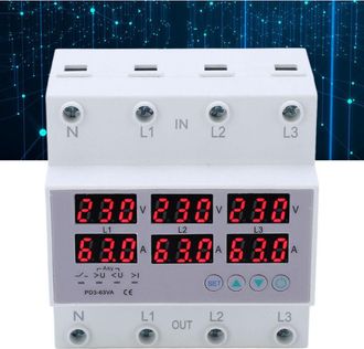 Elle Volt&iacute;metro Trif&aacute;sico Para Carril Din 390-500v - Amper&iacute;metro De 40a Con Protecci&oacute;n Contra Sobretensiones - Reinicio Autom&aacute;tico - Pantalla Digital