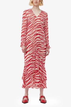Ganni Red Printed Light Georgette Maxi Dress - Size 32 Viscose