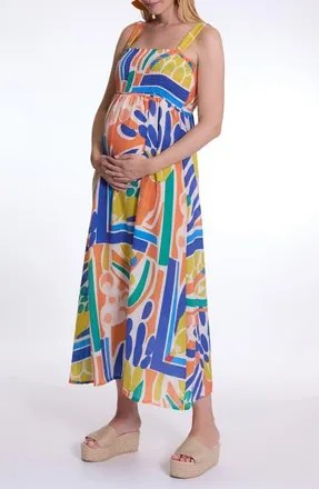 Cache Coeur Na&iuml;ade Maternity and Nursing Maxi Dress in Blue Multi at Nordstrom, Size X-Large