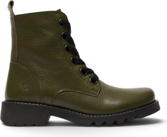 FLY London Fly London Womens Military Green Leather Lace-Up Heeled Ankle Boots - RAMY488