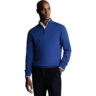 CHARLES TYRWHITT Merino Zip Neck Long Sleeve Sweater in Cobalt Blue at Nordstrom, Size Xxx-Large