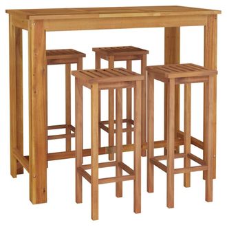 vidaXL Mesa Y Taburetes Altos De Jard&iacute;n 5 Pzas Madera Maciza Acacia Vidaxl