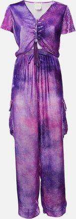 Acne Studios Purple Velvet Crop Top And Track Pants Set