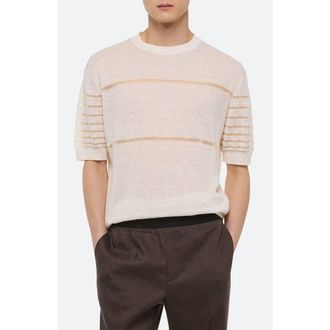 Helmut Lang Sheer Stripe Linen T-Shirt in Ivory at Nordstrom Rack, Size X-Large
