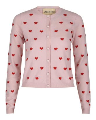 Valentino Heart Print Virgin Wool Cardigan