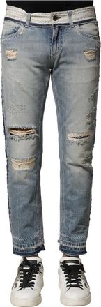 Dolce & Gabbana Blauw Gewassen Straight Denim Jeans - Heren - Slim Fit Jeans - Blauw - XS - Denim - Jeans