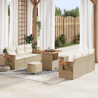 vidaXL Vidaxl - Conjunto De Sof&aacute; De Jard&iacute;n Con Coj&iacute;n 9 Pcs Beige Polirat&aacute;n