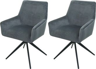 Hhg Hhg - Juego De 2 Sillas De Comedor 081, Silla De Cocina Reposabrazos Giratoria Auto Posici&oacute;n Tela Mvg, Gris Oscuro