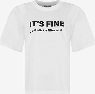 Victoria Beckham Rundhals-T-Shirt aus Jersey Slogan